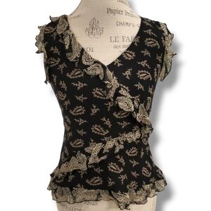 Spenser Jeremy Black And Tan Silk Printed Top - Size Small